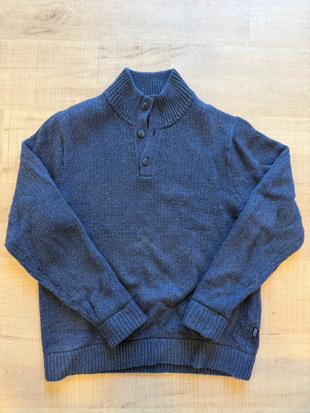Patagonia Wool Blend Off Country Pullover Chunky Knit Sweater Navy Speckled